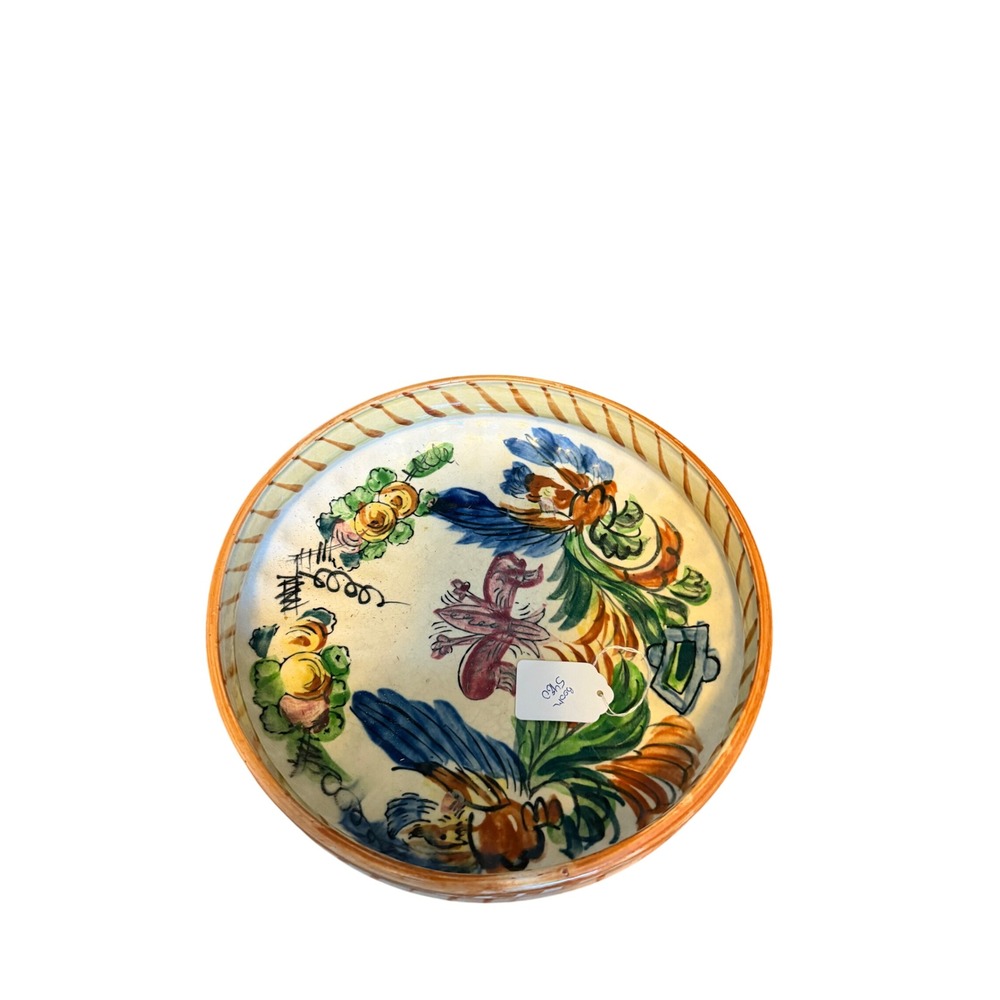 Vintage Hand Painted Floral Ceramic Footed Bowl Made in Japan 8 Inch Decorative